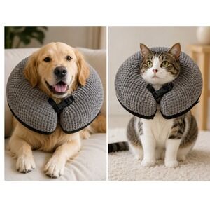 Joytale Alofiaze Inflatable Pet Recovery Collar Grey Plush Soft Donut Cone S/M